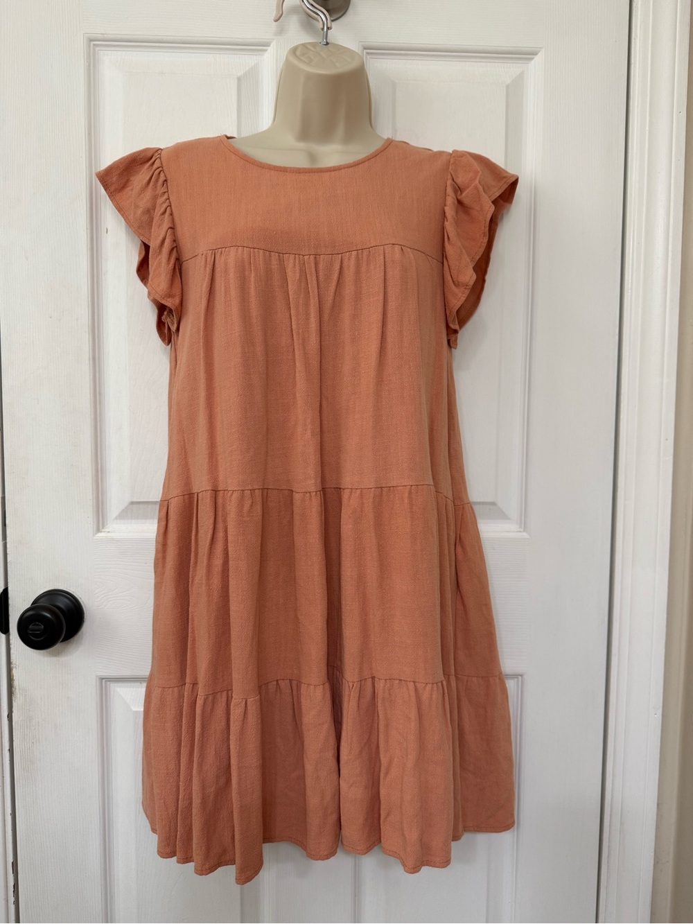 Altar’d State Theodora Peach Tiered Ruffle Sleeve Mini Dress XS - Picture 2 of 13